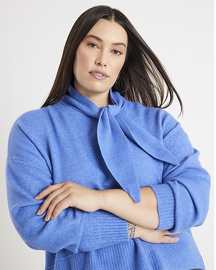 Blue Crew Tie Neck Jumper