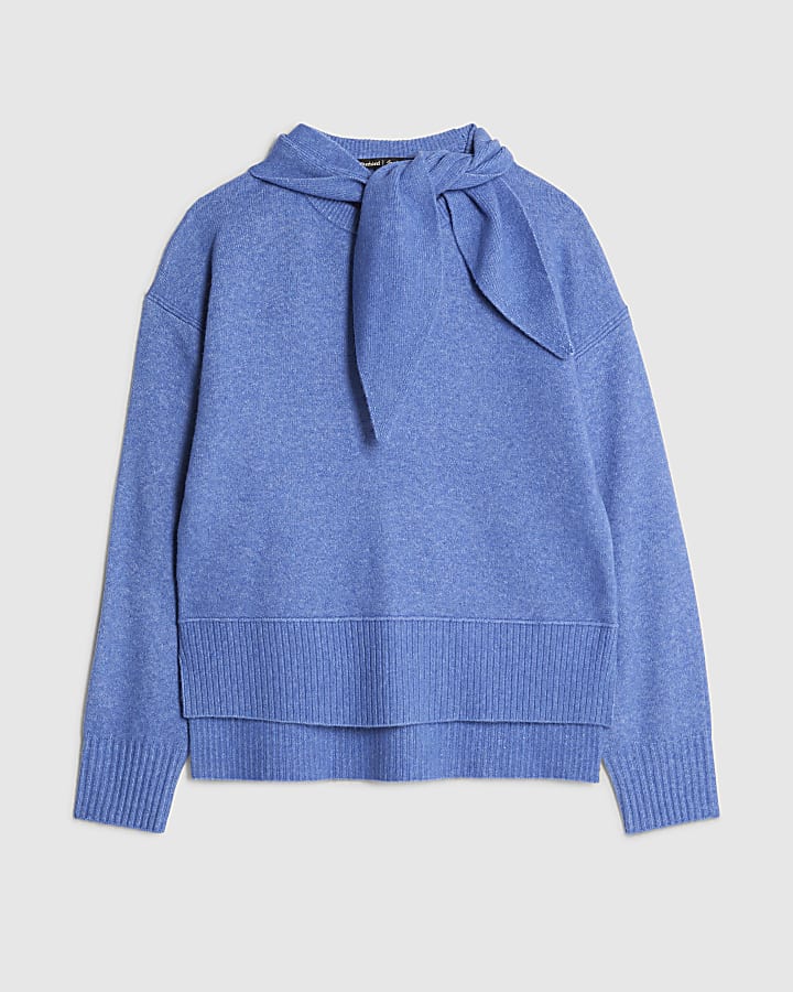 Blue Crew Tie Neck Jumper