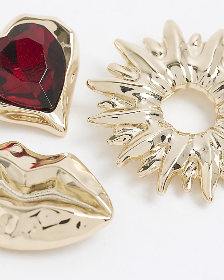 Gold Mixed Lips Broches Pack Of 3