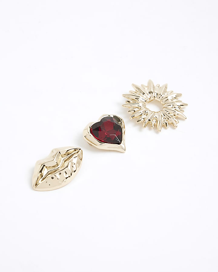 Gold Mixed Lips Broches Pack Of 3