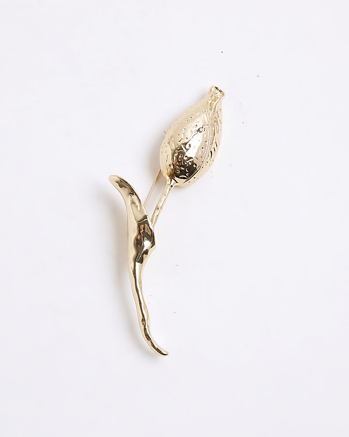Gold Flower Stem Brooch