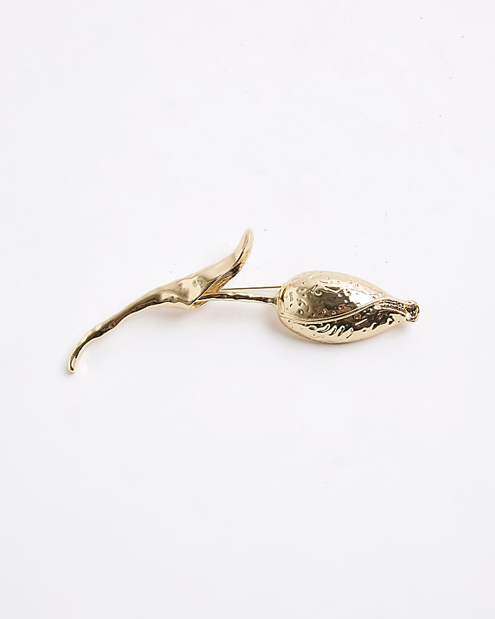 Gold Flower Stem Brooch