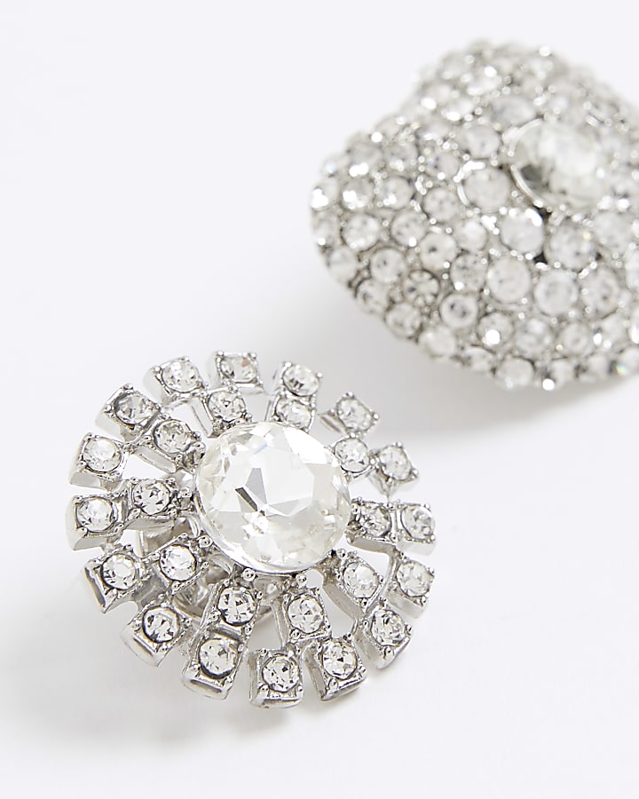 Silver Crystal Brooches Pack Of 3