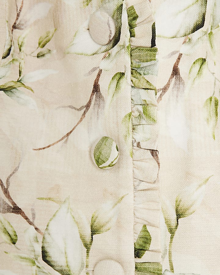 Cream Linen Blend Floral Ruffle Mini Dress