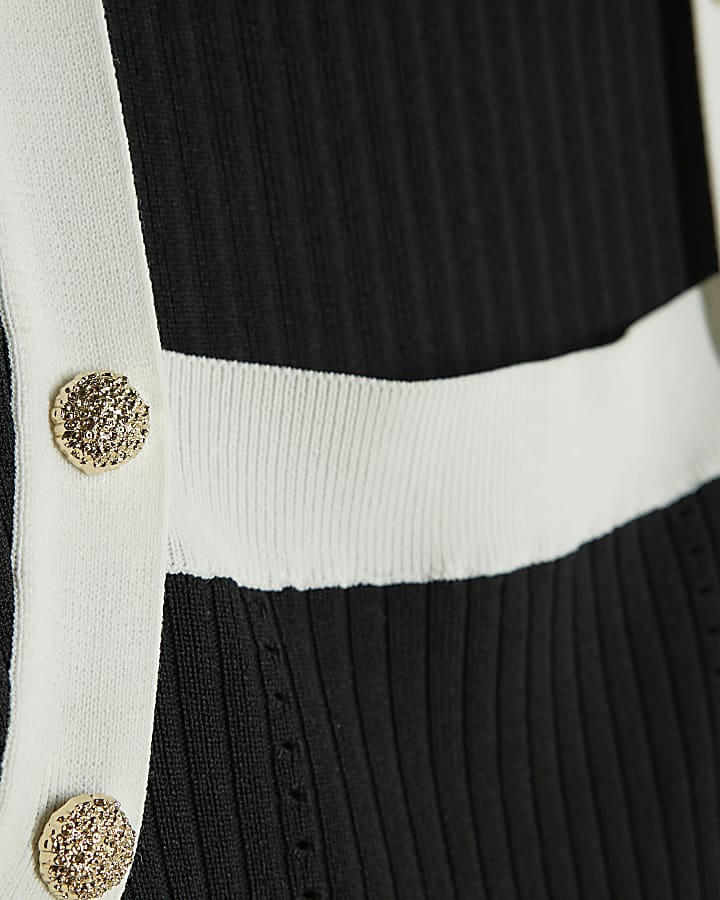 Black Knitted Button Detail Midi Dress