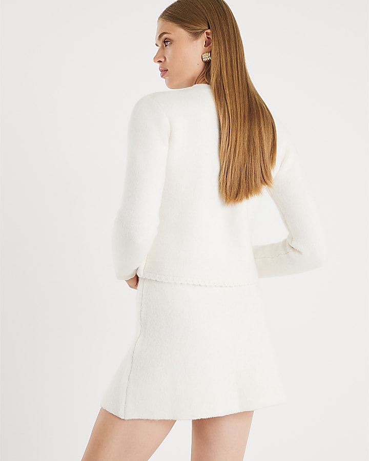 Cream Knitted Bow Front Cardigan