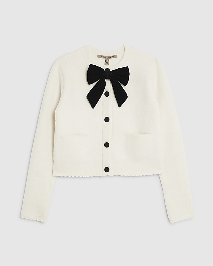 Cream Knitted Bow Front Cardigan
