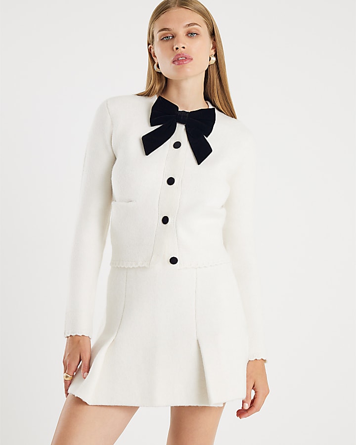 Cream Knitted Bow Front Cardigan