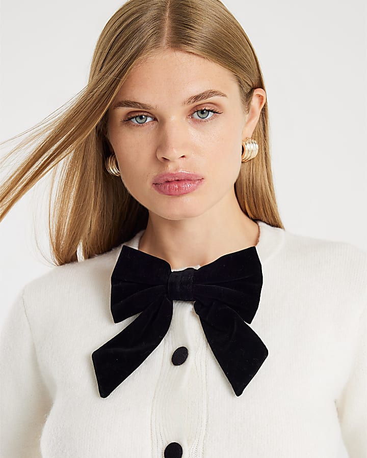 Cream Knitted Bow Front Cardigan