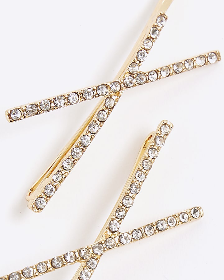 Gold metal diamante Cross hair slides