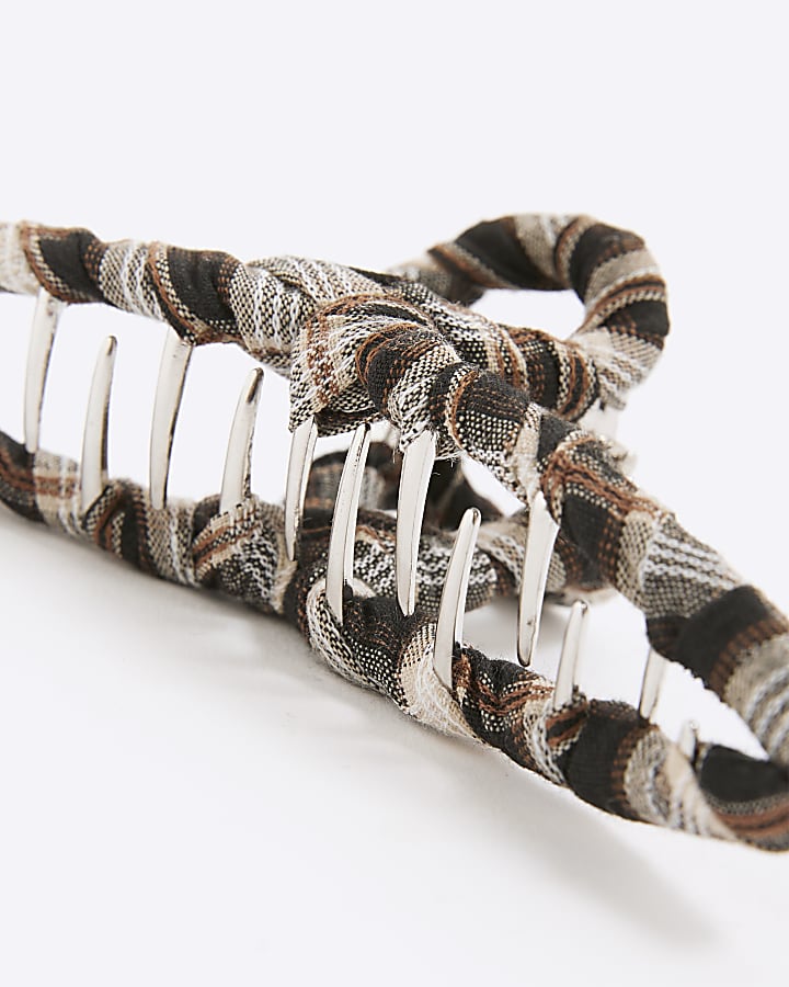 Brown Checked wrapped Hair Claw