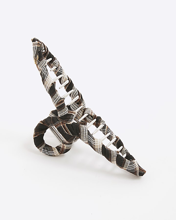 Brown Checked wrapped Hair Claw