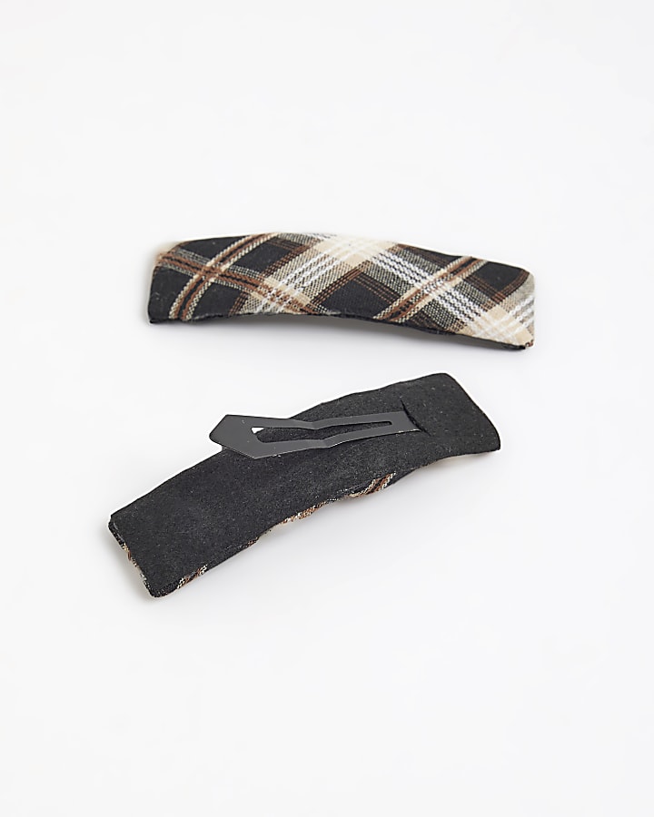 Brown Check Hair slides