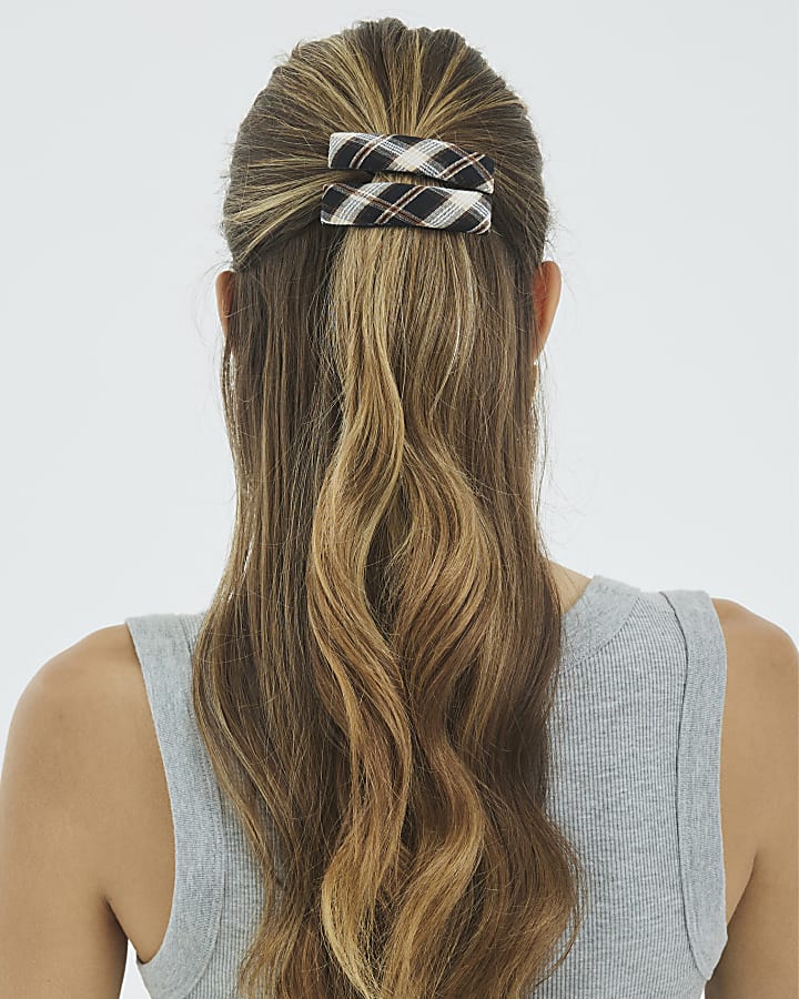 Brown Check Hair slides