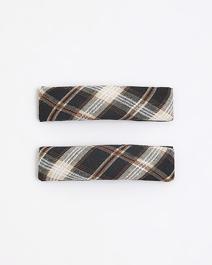 Brown Check Hair slides