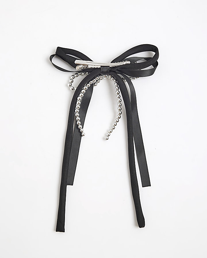 Black Bow Beaded Hair Barrette