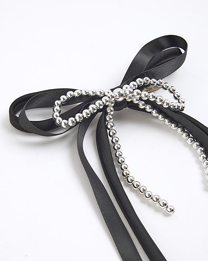 Black Bow Beaded Hair Barrette