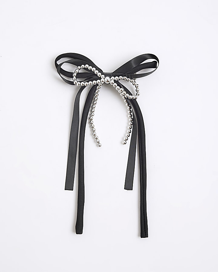 Black Bow Beaded Hair Barrette