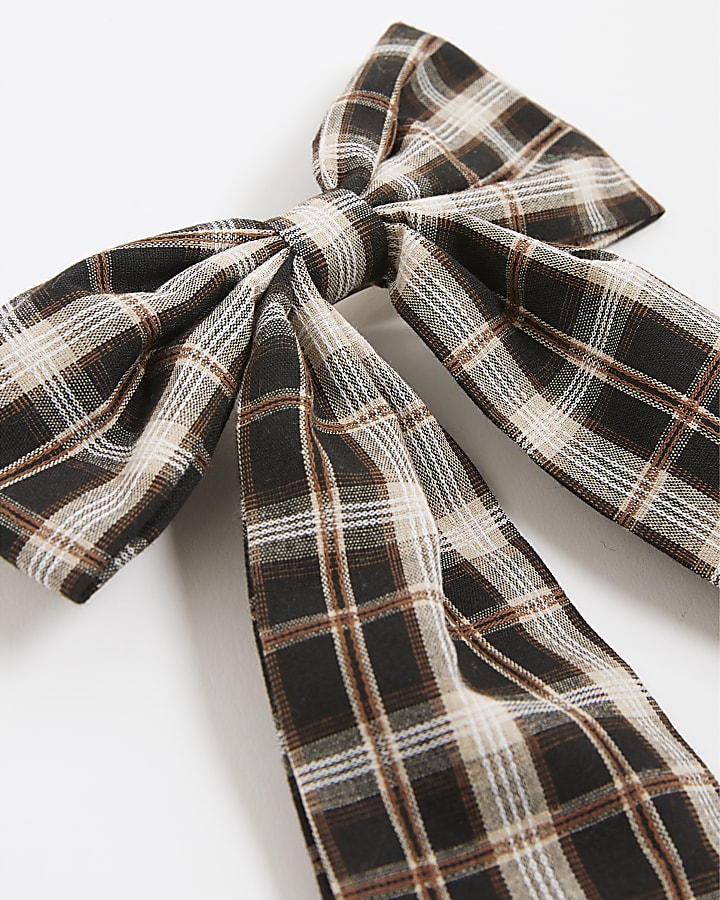 Black Check Print Bow Hair Clip