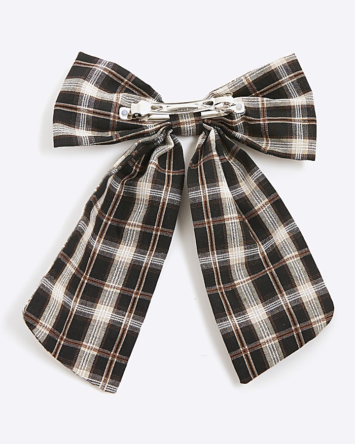 Black Check Print Bow Hair Clip