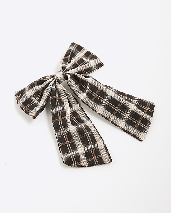Black Check Print Bow Hair Clip