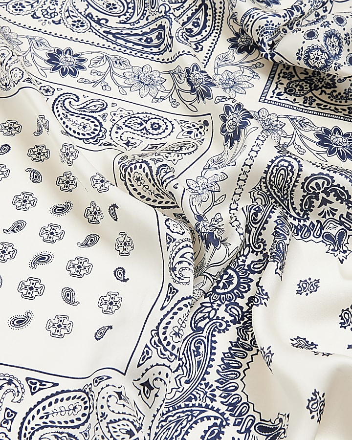 Cream Paisley Print Bandana Scarf