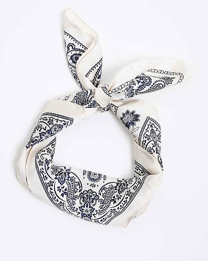 Cream Paisley Print Bandana Scarf