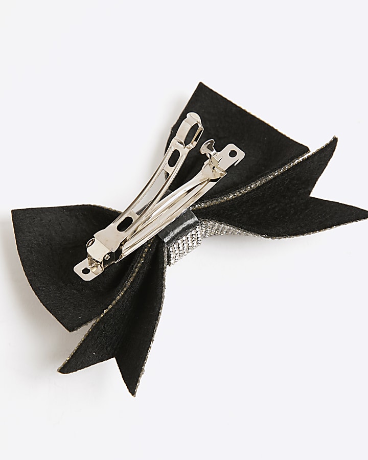Black rhinestone bow hair clip