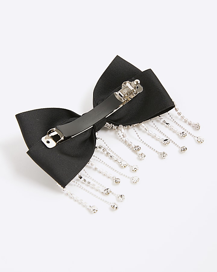 Black Diamante Drop Bow Hair Clip