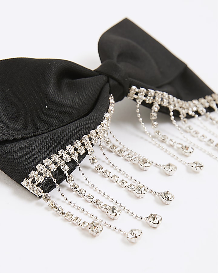 Black Diamante Drop Bow Hair Clip