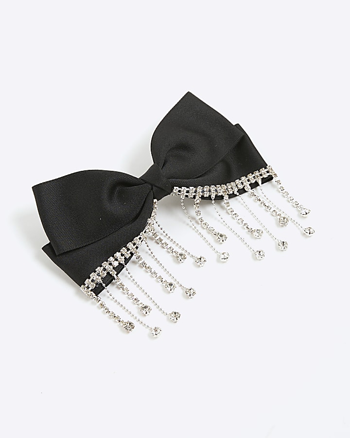 Black Diamante Drop Bow Hair Clip