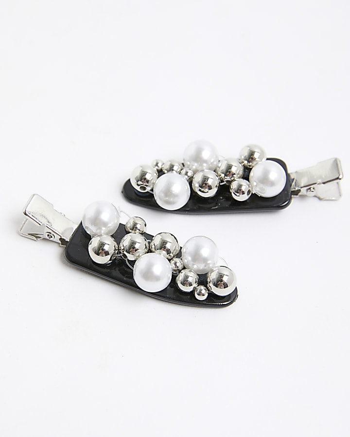 Silver Embellished Hair Slides
