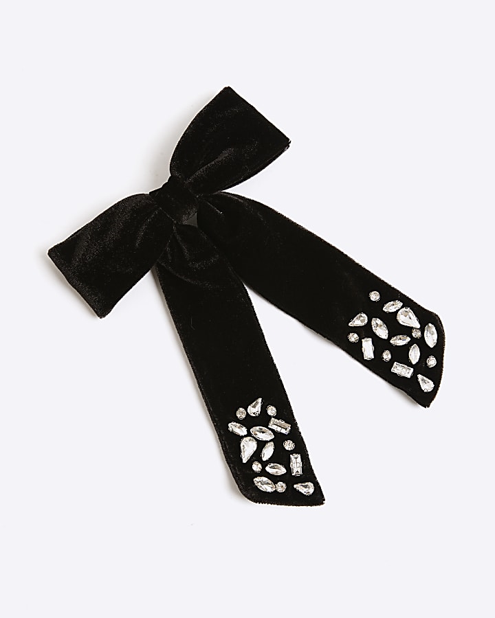 Black Diamante Velvet Bow Hair Clip