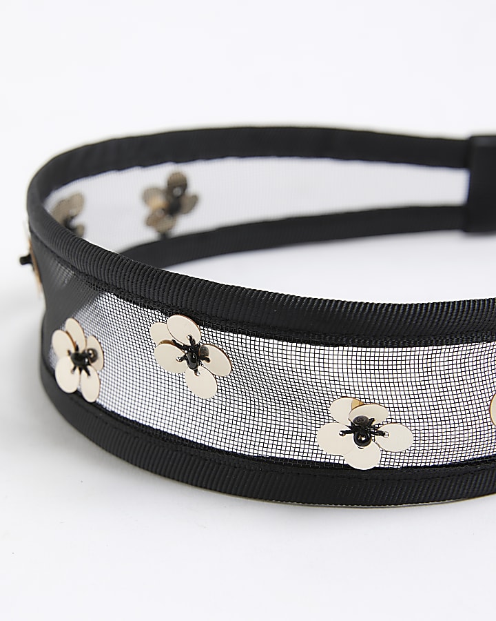 Black Floral Mesh Headband