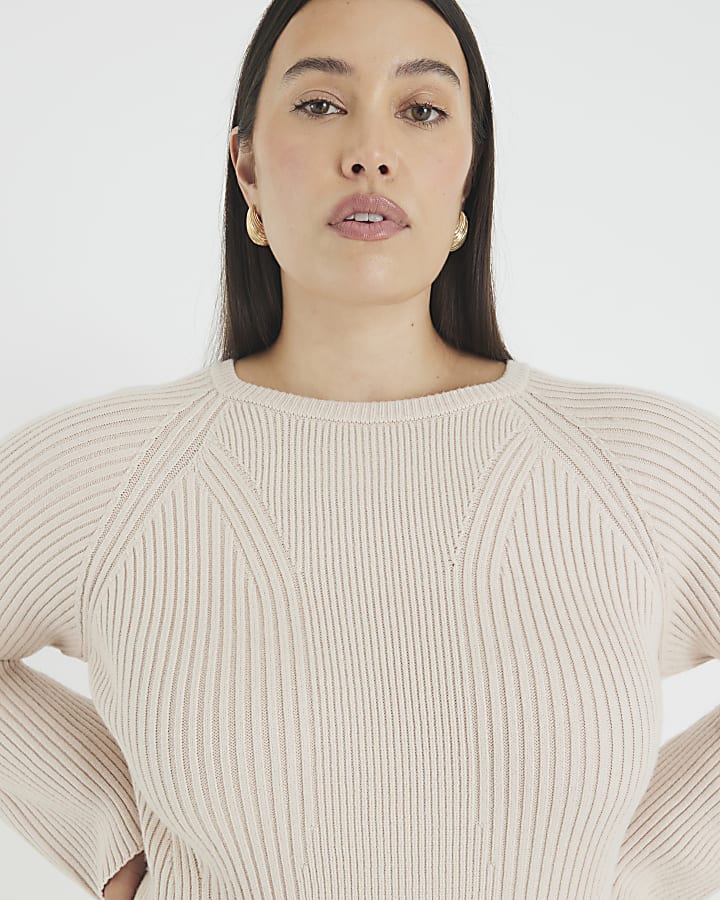 Cream Knitted Long Sleeve Mini Dress