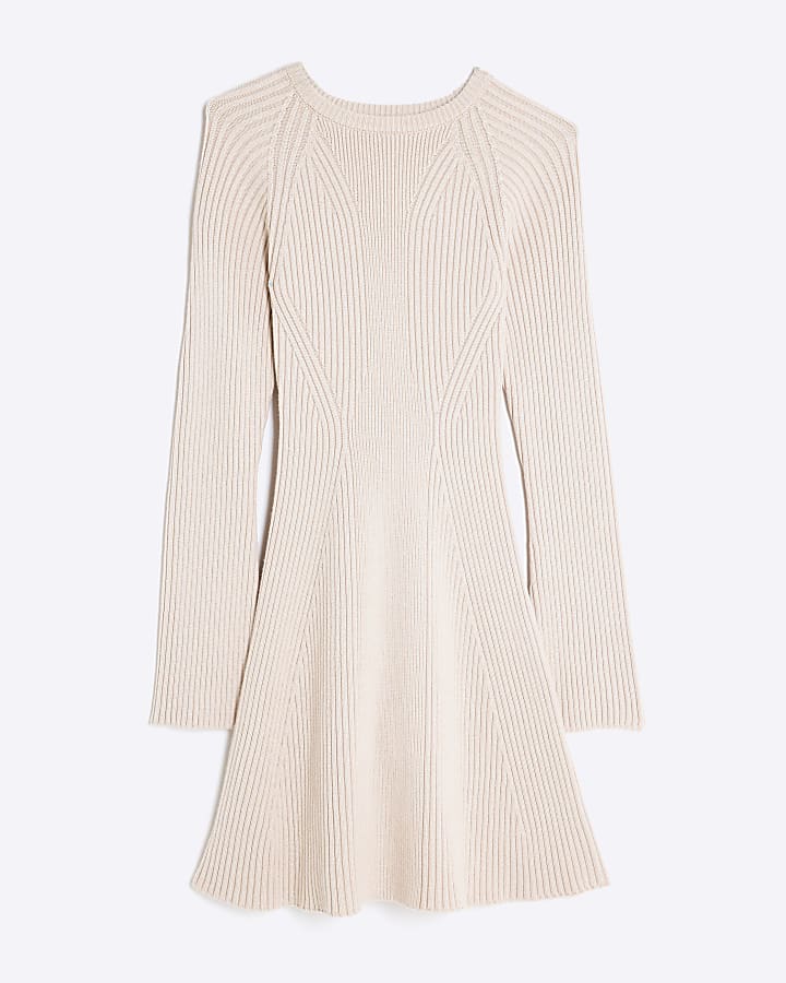 Cream Knitted Long Sleeve Mini Dress