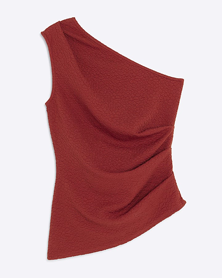 Orange Textured Sleeveless Draped Top