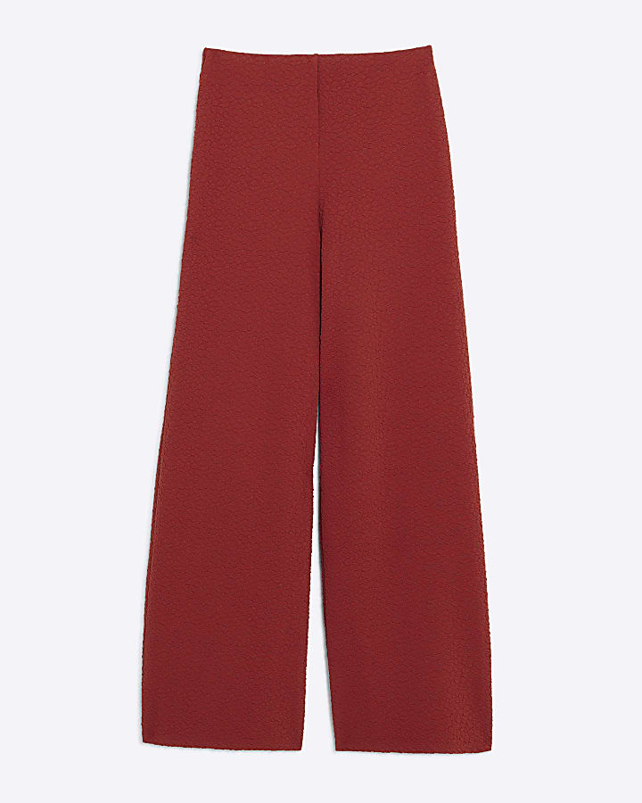 Orange Textured Wide Leg Trousers