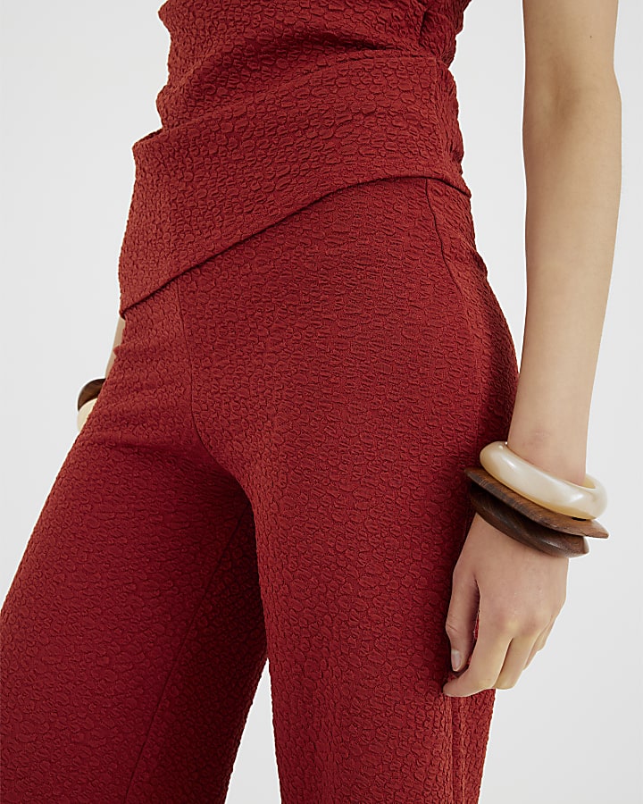 Orange Textured Wide Leg Trousers
