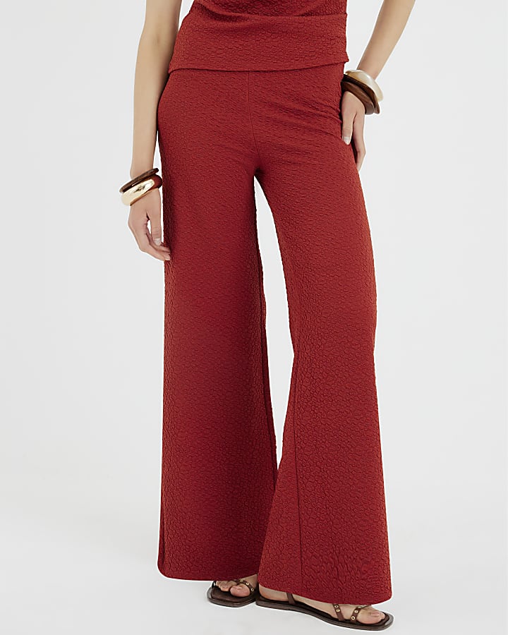 Orange Textured Wide Leg Trousers