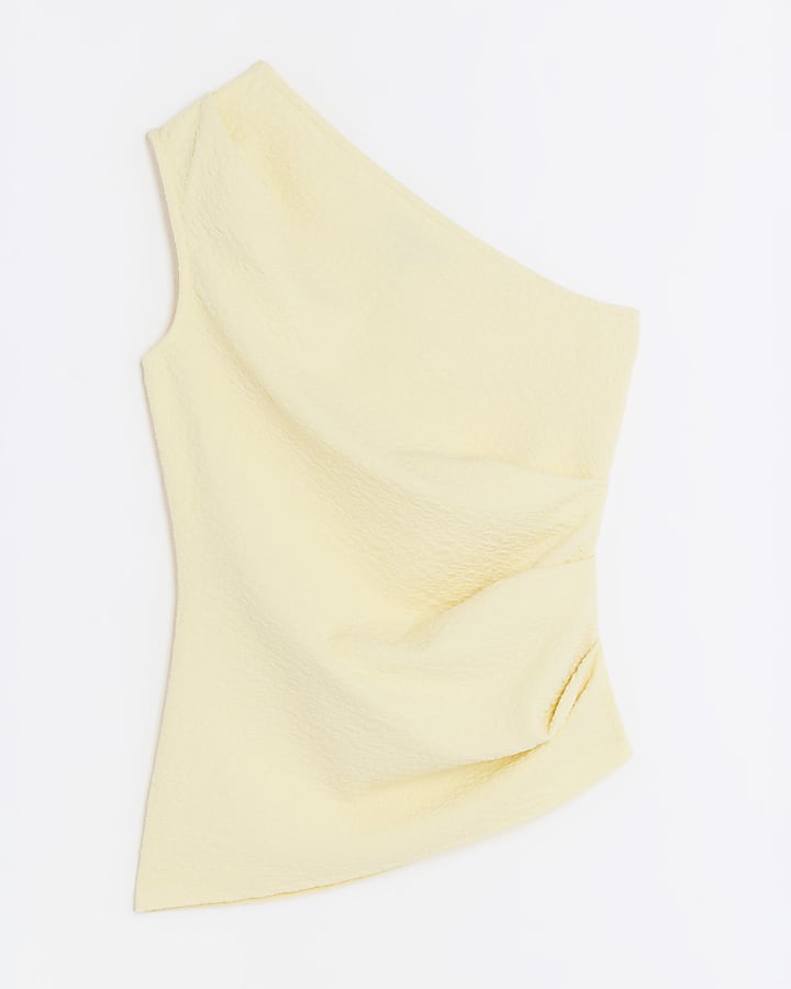 Yellow Textured Sleeveless Asymmetric Top