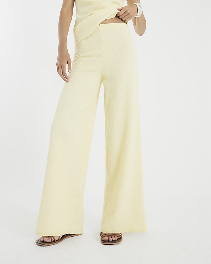 Yellow Textured Wide Leg Trousers