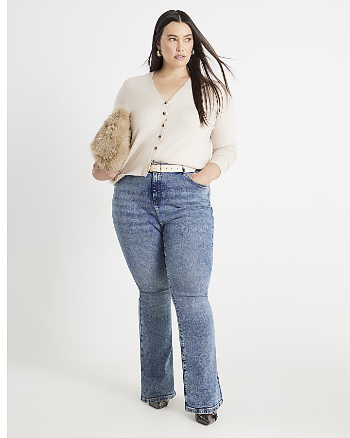 Beige Knitted V Neck Cardigan