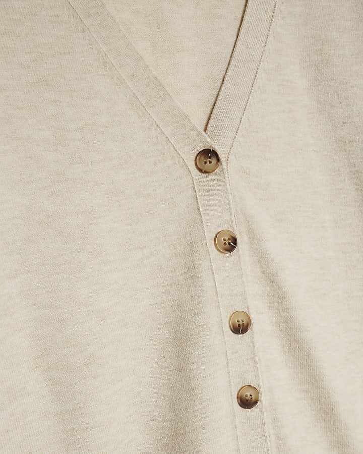 Beige Knitted V Neck Cardigan