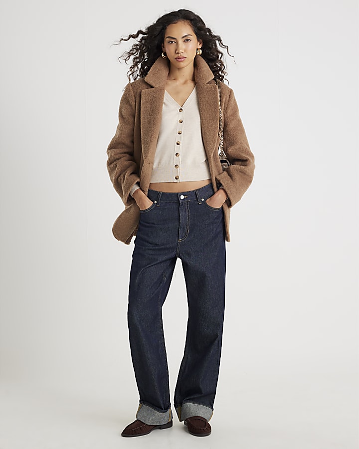 Beige Knitted V Neck Cardigan
