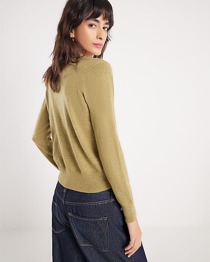 Green Knitted V Neck Cardigan