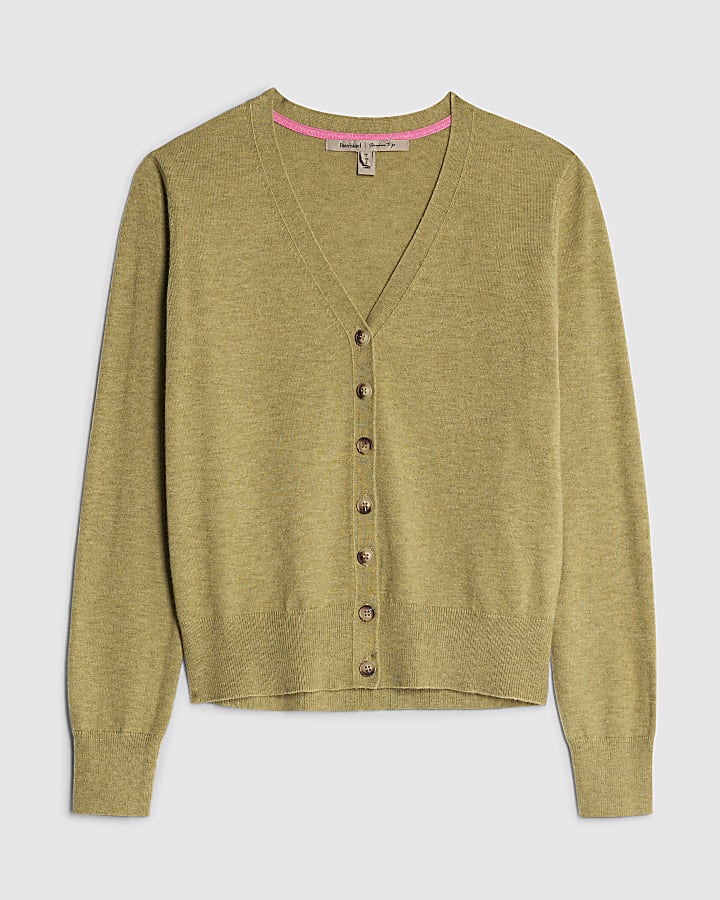 Green Knitted V Neck Cardigan