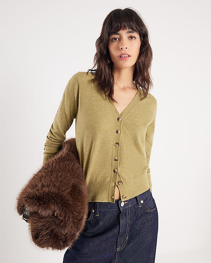 Green Knitted V Neck Cardigan