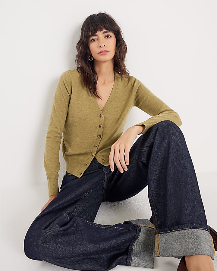 Green Knitted V Neck Cardigan