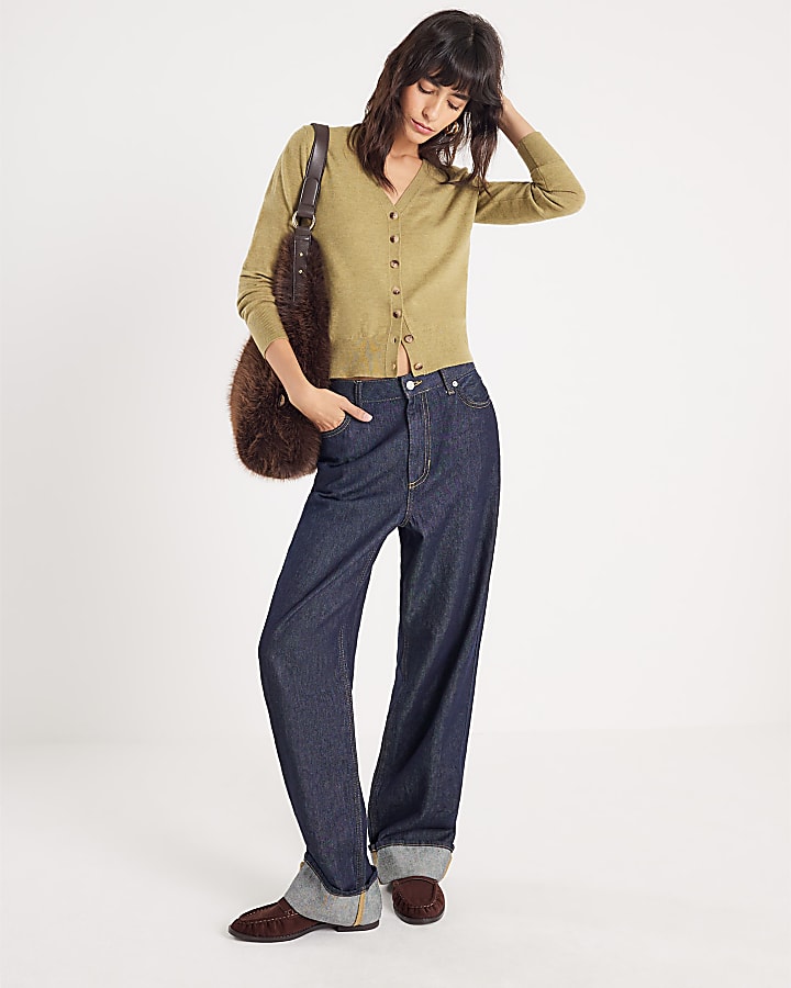 Green Knitted V Neck Cardigan